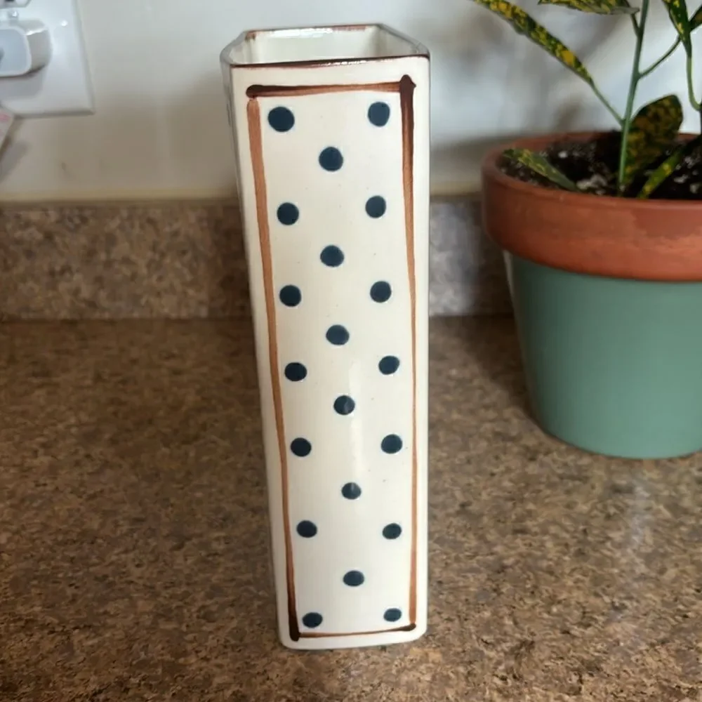 Dorothy Hafner for Tiffany & co cream with blue polka dot and brown accents vase